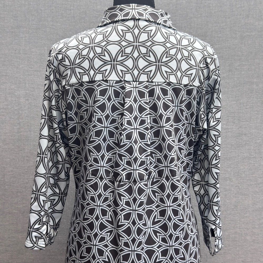 Gretchen Scott Gray White Geometric Clover Print Shift Dress Womens Medium M - Picture 5 of 13